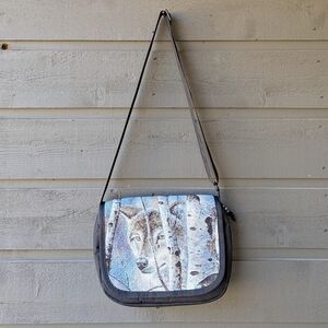 VTG 90s Wolf Aspens Tapestry Crossbody Saddlebag Black